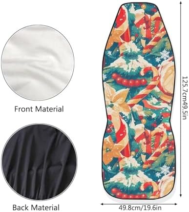 Christmas 2 Pcs Set Car Seat Covers, Cartoon Christmas Tree Seat Covers for Cars Winter Snowflake, Xmas Crutch Candy Decor Universal Seat Cover for Sedan, SUV, Truck