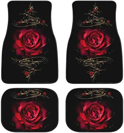 Rose Car Floor Mats Set of 4,Red Rose Floral Print Flower Design Vehicle Front Rear Carpets Mat Decorative Car Floor Carpets Rugs Non-Slip Auto Car Accessories Universal Fit for Car SUV Truck Van
