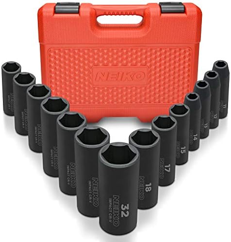 Neiko 02475A 1/2" Drive Deep Impact Socket Set, 14 Piece | 6 Point Metric Sizes (11-32 mm) | Cr-V Steel by NeikoTools