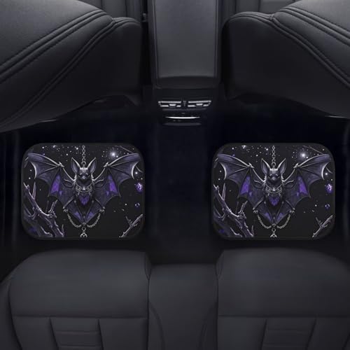 Gothic Bat Car Rubber Floor Mat Halloween Bat Chain Shackle 4PCS Front and Rear Mats Rubbers Non-Slip Floor Mats Heel Pad Realistic Bats Thorn Fit for SUV Van Truck Car