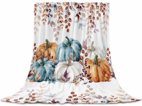 DecorLovee Orange Teal Brown Fall Blanket 30"x40", Reversible Vintage Thanksgiving Throw Blanket for Couch/Bed, Botanical Lightweight Soft Throw Blankets for Kids, Warm Fuzzy Blankets for Winter by DecorLovee