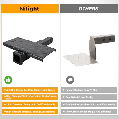 Nilight Hitch Extender with Step 2" Receiver 14"x7" Anti-Slip Diamond Plate