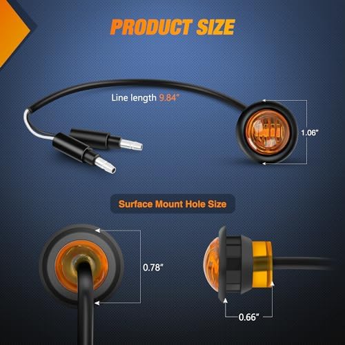 Nilight 3/4" Round Marker Light 10PCS Amber LED Clearance 2 Connectors