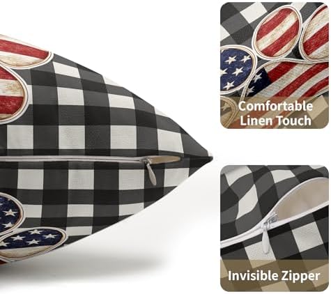 4th of July Pillow Covers 12x20 Set of 2, Patriotic Throw Pillow Covers Independence Memorial Day Pillowcase, Summer Plaid Decorative Fourth of July Cushion Case Couch for Indoor Outdoor Home Decor - Image 5
