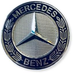 Mercedes Benz Genuine Vehicle Hood Star Emblem Badge (212-817-03-16, Chrome and Blue Laurel Wreath)