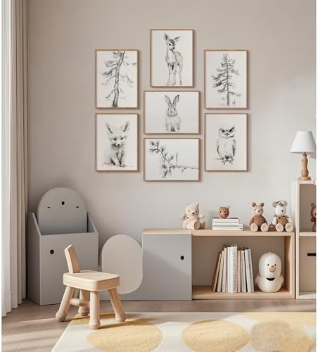 Vintage Nursery Wall Art Woodland Animal Canvas Decor Baby Room Wall Art Forest Animal Pictures Kids Tree Prints Posters Nature Deer Fox Painting Nursery Artwork for Bedroom 8x10x7 Inch Unframed - Image 5