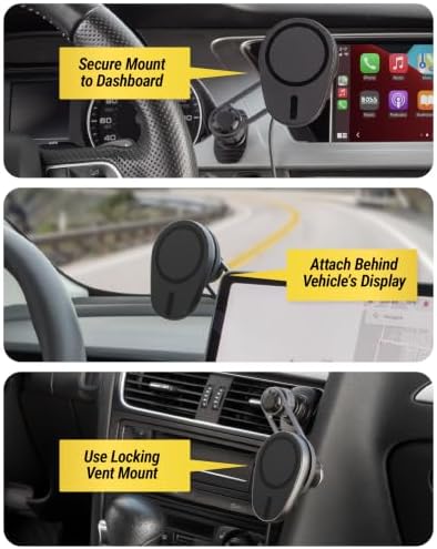 Scosche MagicMount Charge Elite Qi2 15W Wireless Magnetic Phone Holder for Car Dash, Vent & Tesla Display, Fast Charging MagSafe Car Mount Charger Compatible with MagSafe iPhone & Samsung Galaxy S25