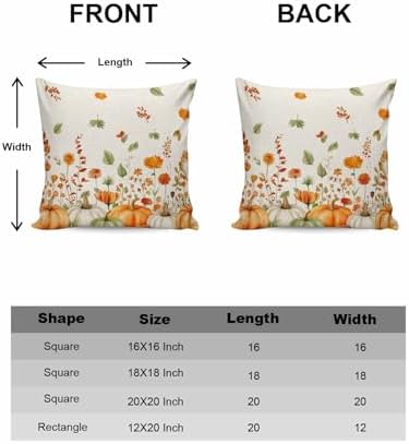 Fall Green Orange Pumpkin Pillow Covers 16x16 Inch Set of 2, Thanksgiving Autumn Wildflowers Decorations Indoor Outdoor Throw Pillows, Orange Blue Linen Pillowcases for Patio Sofa Couch Bedroom - Image 6