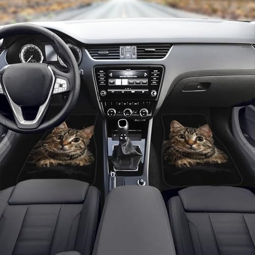 GLENLCWE Cute Cat Car Floor Mat Set 4 Piece, Car Floor Mats Rubber Rear & Front Seat Pads, Non-Slip Auto Carpet Mat Automotive Decoration