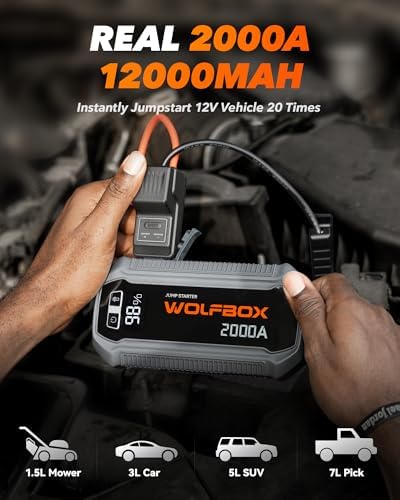 WOLFBOX 2000A &44.4Wh Battery Jumper Starter Portable(7L/6L),with Booster - Image 2