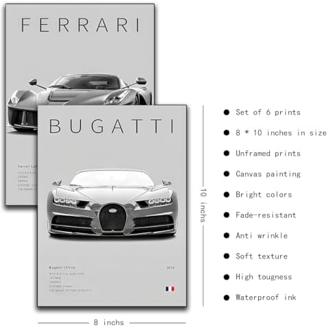 CSLGQGV Car Poster Vintage Racing Car Wall Art Supercar Canvas Prints Painting For Men Room Pictures Guys Dorm Room Aesthetics Decor Bedroom Office (Unframed,8×10inch,6pcs) - Image 3