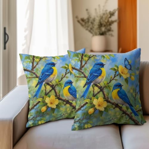 Bluebird Throw Pillow Covers 16x16 Set of 2 Spring Summer Yellow Floral - Image 4