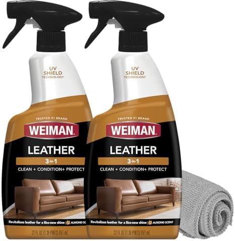Weiman Leather Cleaner, Conditioner & Protector, 2 Pack Spray with Cloth