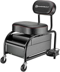 Powerbuilt Professional Car Detailers Mechanics Roller Seat, Heavy Duty Garage Stool with Thick Padded Seat and Backrest, 2 Sliding Storage Drawers, Tool Tray, Can Holders, 3in. Swivel Casters–240299 by PowerbuiltTools