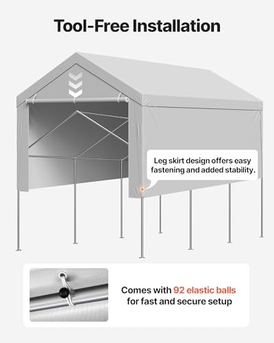 VEVOR Carport Replacement Canopy Cover, 13 x 20 ft Potable Garage Tent Top Tarp with Sidewalls, UV-Resistant & Waterproof, Heavy Duty Car Shelter Tarp with Ball Buggees, Grey, Frame Not Included - Image 6