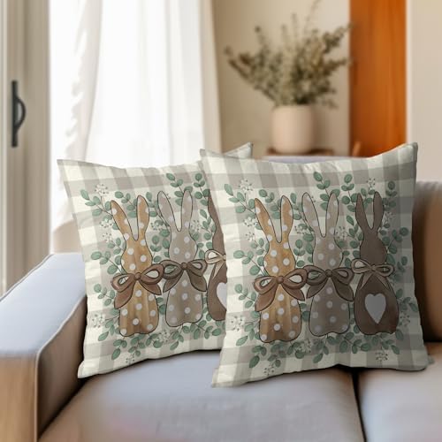 Easter Pillow Covers 24x24 Set of 2 Spring Throw Pillow Covers Rustic Bunny Buffalo Plaid Pillowcase Linen Decoration Farmhouse Soft Decorative Grey Cushion Case Couch for Indoor Outdoor Home Decor - Image 3