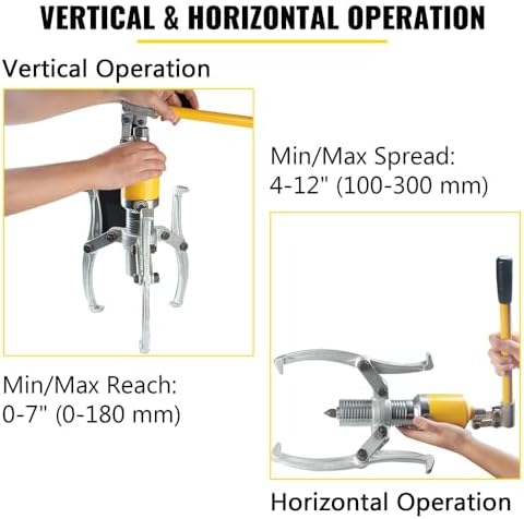 VEVOR Hydraulic Gear Puller, 15 Ton Max. Capacity Hydraulic Puller, 2 or 3 Jaws Bearing Hub Separator, 3.9"- 11.8" Hydraulic Puller Separator Tool for Pulling Hubs, Flanges, Gears, Bearings - Image 4