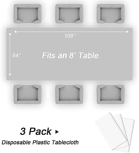 QIKSION 3 Pack White Plastic Table Cloth Disposable, White Tablecloth - Image 5