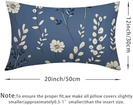 Spring Navy Blue Pillow Covers 12x20 Set of 2 Summer Throw Pillow Covers Rustic Floral Pillowcase Linen Decoration Farmhouse Soft Decorative Flower Cushion Case Couch for Indoor Outdoor Home Decor - Image 4