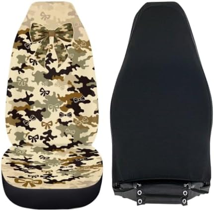 Talayituse Hunting Camo Bow Print Car Seat Covers 2 Pcs, Auto Universal Front Seat Protector, Men Women Automobile Interior Decorate Accessorie