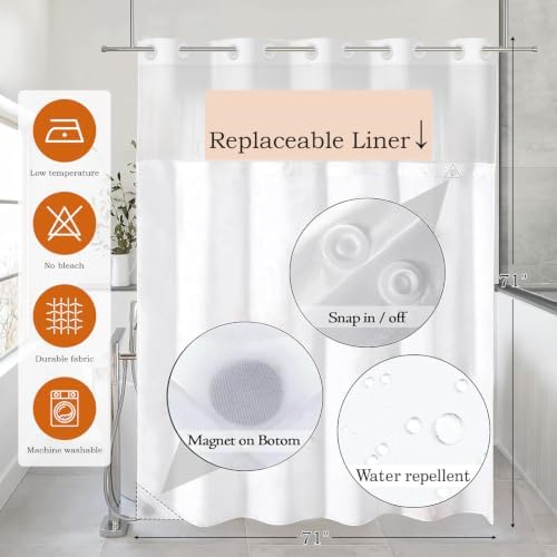 No Hook Shower Curtain with Snap in Liner, Hotel Style Watercolor Fall Autumn Pumpkins Animals Thanksgiving Shower Curtain Waterpoof Washable with See Through Top Window,71"x71" - Image 4