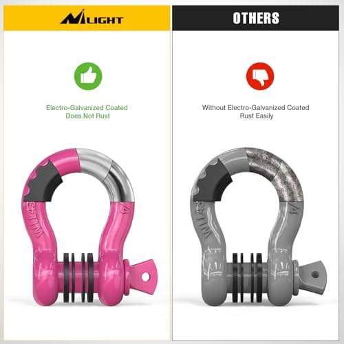 Nilight 2 PCS 3/4" D-Ring Shackle with 7/8" Screw Pin | 41,887lbs Break Strength Heavy Duty Off Road Recovery Shackle with Isolators Washers for Tow Strap,Winch,Off-Road Truck