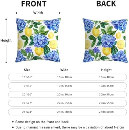 KiuLoam Summer Lemon Hydrangea Pillow Covers 22x22 Set of 2 Blue Yellow Floral Decorative Throw Pillow Covers Outdoor Farmhouse Cushion Cases for Sofa Couch Bed Living Room Decor - Image 4