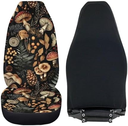 Talayituse Mushroom Leaf Print Car Seat Covers 2pcs/Set High Back Stretchy Bucket Seat Cover Auto Protector Front Seats Cover