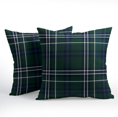 Christmas Throw Pillow Covers 20x20 Set of 2 Winter Gark Green Plaid - Image 3