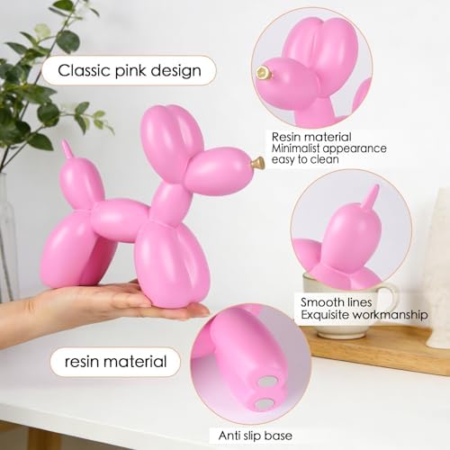 Notakia Creative Pink Balloon Dog Decor Statue Crafts Living Room Decor Desktop Decorations,Handmade Modern Small Shelf Animal Statue Ornament Home Decor (Big Pure Pink Dog) - Image 3