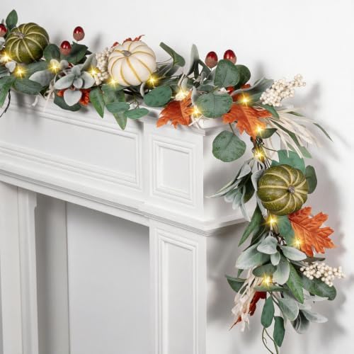 6FT Lighted Handcrafted Fall Garland, 30 LED Lights & 8-Mode Auto Timer - Image 2