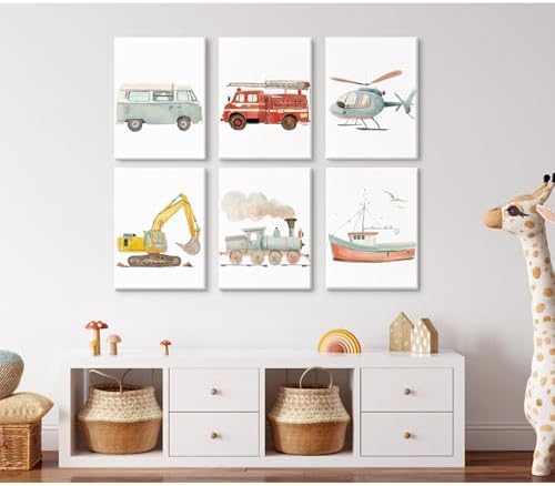 Car Wall Art Boys Room Canvas Wall Decor Nursery Prints Transportation Vehicle Wall Art Kids Toddler Posters Construction Truck Pictures Boy Nursery Artwork for Bedroom Playroom 8x10x6 Inch Framed - Image 6