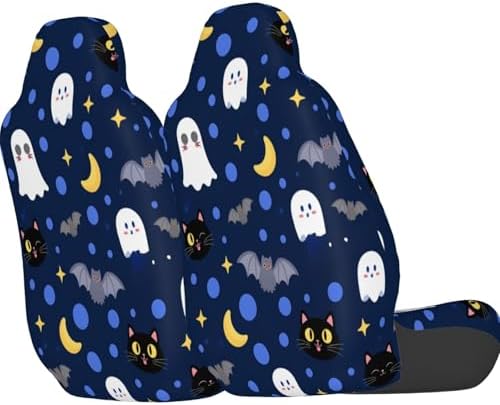 Delerain Car Seat Covers Set 2Pcs, Funny Halloween Universal Front Car Seats Vehicle Enterior Protector Suitable Fits Most Car Auto SUV Sedan Truck