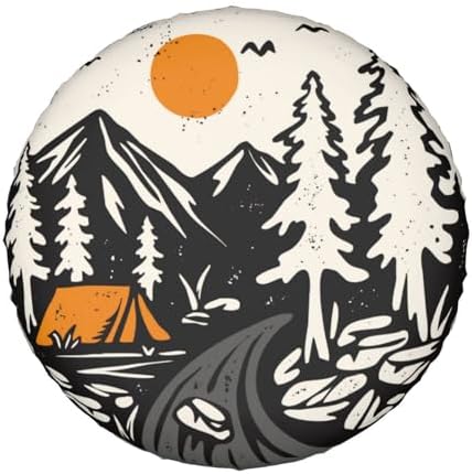Campsite Sunrise Mountain River Spare Tire Cover Universal Waterproof Wheel Tire Covers Dust-Proof Wheel Tire Protector Tyre Covers for Trailer RV SUV Camping Off-Road Truck Vehicle Travel 14 Inch