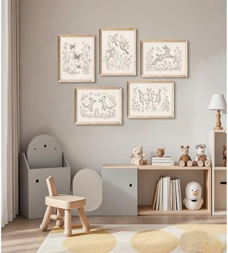 Nursery Woodland Animal Wall Art Baby Boy Canvas Wall Decor Vintage Forest Animal Art Prints Kids Room Poster Cottagecore Deer Fox Pictures Painting Neutral Artwork for Bedroom 12x16x5 Inch Unframed - Image 6