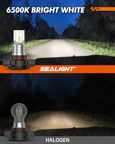 SEALIGHT 5201/5202 LED Fog Light Bulbs, Real 1:1 100% Successful Installation, 6500K Cool White Fog Light Bulb, PS24W/PS19W LED Fog Lights For Cars, Dash & Instrument Bulbs, Plug-N-Play Pack of 2
