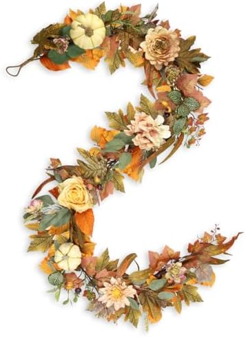 Fall Garland, 6 FT Pumpkin Garlands, Fall Leaves Garland for Table Centerpiece Door Window Fireplace Home Indoor Outdoor Fall Decorations by Ghrdopy