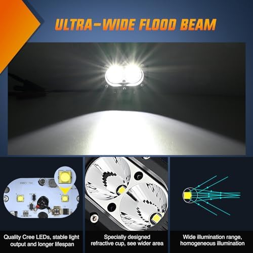 Nilight LED Pod Light 24W 4 Inch 2PCS White Flood Beam Driving Lights LED Pods IP67 Waterproof Auxiliary Offroad Lighting for Truck Tractor SUV ATV UTV Golf Cart Boat Motorcycle Dirt Bike