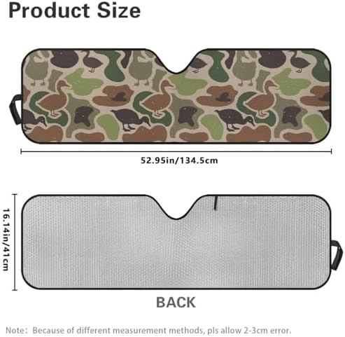 Renewold Duck Camo Green Automotive Windshield Sunshade, Foldable Car Front Window Sun Shade, Blocks Heat UV Rays Sunlight Sun Visor, Keep Cool Shield Cover, for Jeep Wrangler JK JL Gladiator JT