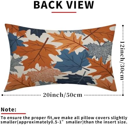 Fall Pillow Covers 12x20 Set of 2 Burnt Orange Blue Maple Leaf - Image 3