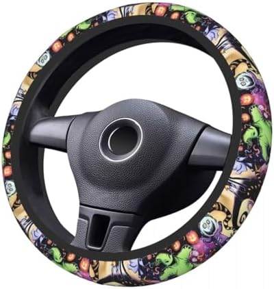 Halloween Jack and Sally Horror Nightmare Christmas Steering Wheel Cover for Women, Neoprene Anti-Slip Universal 15 inch Car Steering Wheel, Anime Car Accessories for Vehicle SUV (Xmas 2)