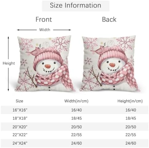 Christmas Pink Throw Pillow Covers 18x18 Set of 2 Winter Snowman Bird - Image 5