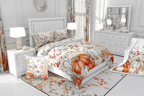 Erosebridal Fall Pumpkin Comforter Cover for Kids, Harvest Thanksgiving Bedding Set King Size Autumn Flower Leaf Duvet Cover for Teens Adult, Rustic Farmhouse Country Quilt Cover,2 Pillow Cases - Image 7