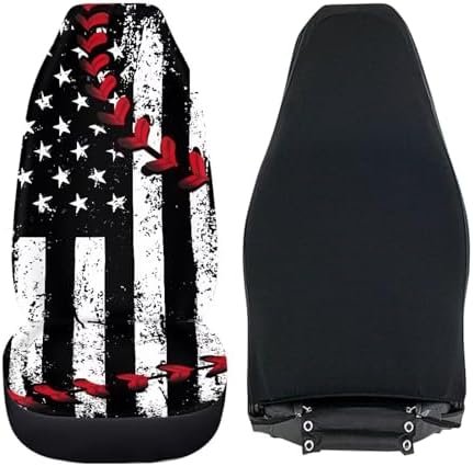 American Flag Car Front Seat Covers Baseball Stitch Car Seat Covers Set of 2 Removable Automotive Accessories Universal Fit for Cars,Sedans & SUVs