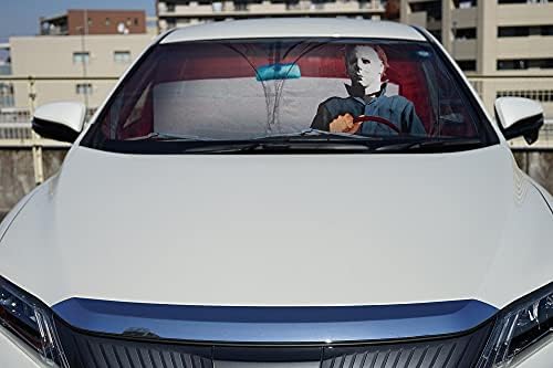 Halloween Michael Myers Horror Movie Sunshade for Windshield | Foldable Sun Visor Protector for Cars, Trucks, SUVs | Blocks UV Rays and Sun Glare | 64 x 32 Inches