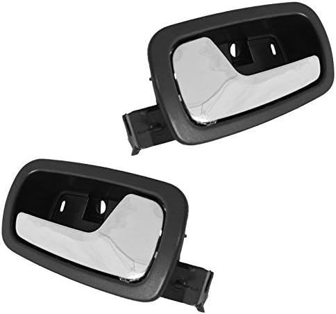 TRQ Door Handle Front Inner Inside Black & Chrome Pair Set
