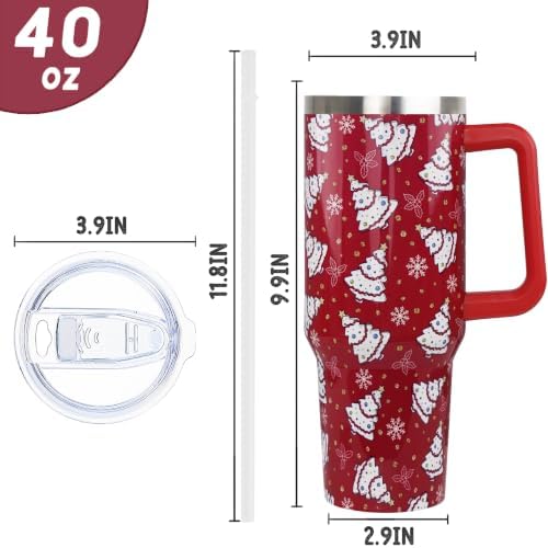 Christmas Tumbler 40oz Red Xmas Tree & Snowflake Winter Cup Gifts-1PCS - Image 3