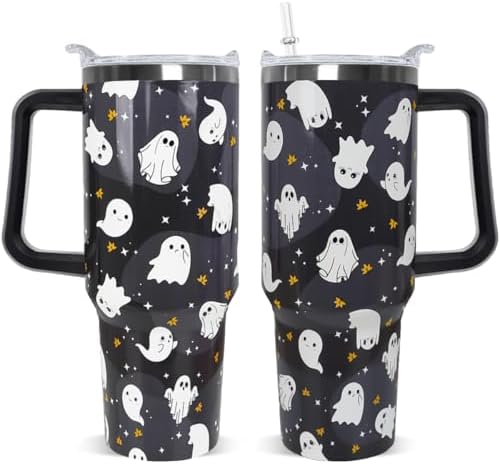 Halloween Tumbler 40oz Ghost Tumbler Spooky Leak Proof Cups with Handle and Straw Insulated Water Bottle Coffee Travel Mugs for Halloween Decor Gifts for Women Men (1PCS) by Unknown