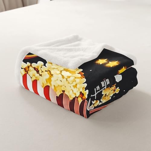 Movie Theater Film Throw Blanket Vintage Cinema Popcorn Fleece Flannel Blankets Kids Boys Girls Room Decor Family Theater Bed Blankets for Bed Sofa Couch Black Yellow Red Plush Blanket Throw 50"x60" - Image 7