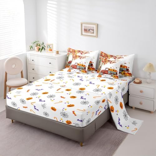 Thanksgiving Pumpkin Full Comforter Set,7 Pieces Soft Microfiber Maple Leaves Truck Sunflower Comforters with Fitted Sheet,Flat Sheet,2 Pillow Shams,and 2 Pillowcases- Autumn Harvest Bedding Sets - Image 4